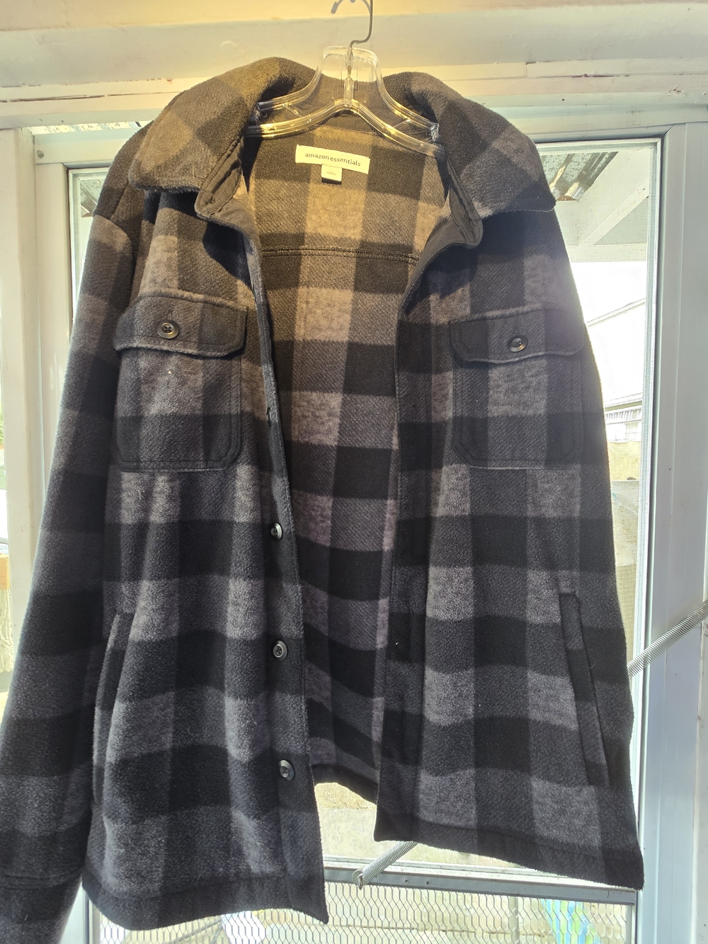 Amazon Essentials Black and Gray Plaid Lightweight Shirt Jacket